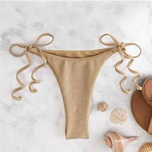 Pilot Active Evie Bottom Gold Sparkle Swimsuit High Waist String Bikini NWT